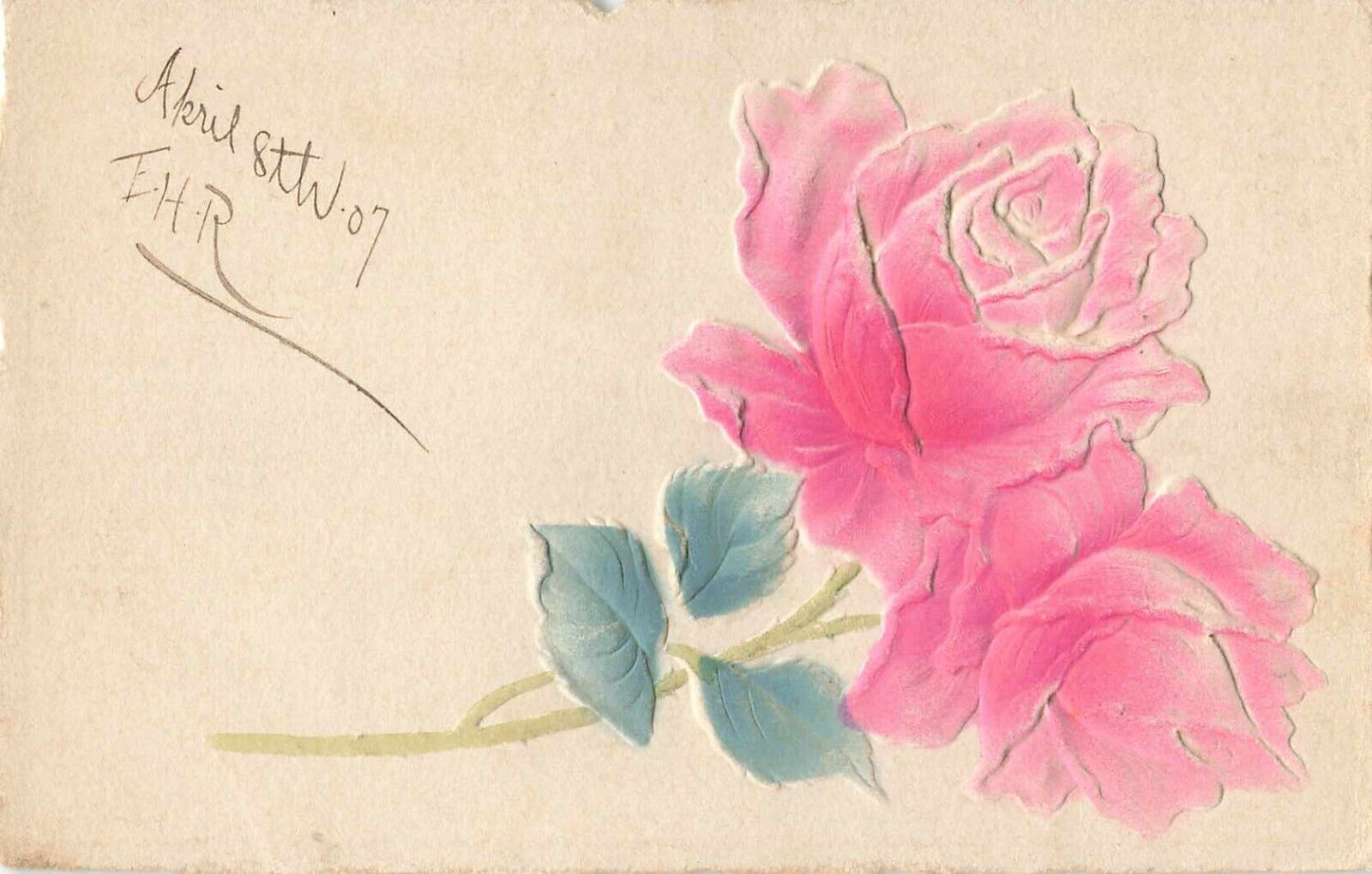 Postcard Embossed Divided Back Pink Roses Germany Antique Card