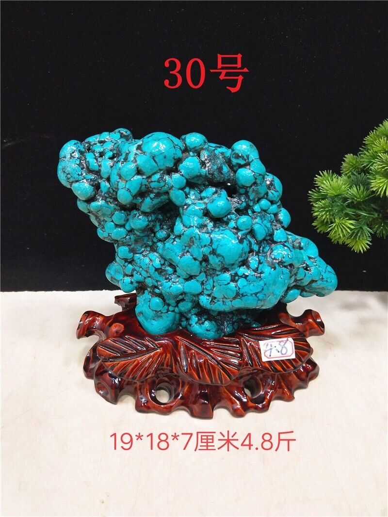 5.39LB TOP Natural Blue green turquoise quartz crystal mineral specimen+stand