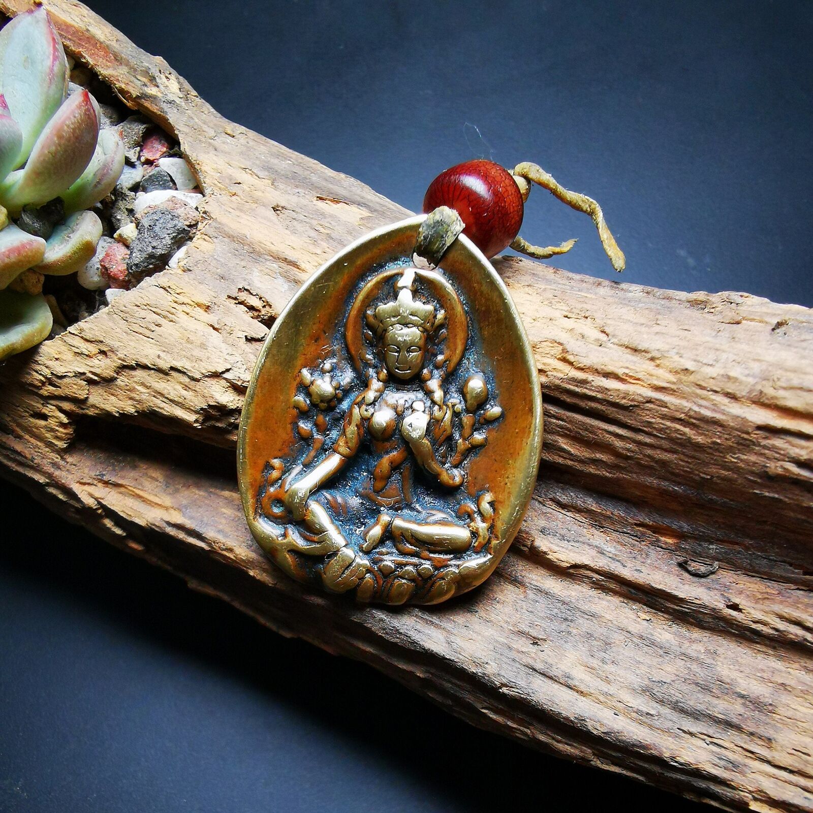 Gandhanra Antique Tibetan Buddhist Amulet,Green Tara Pendant,Jetsun Dolma