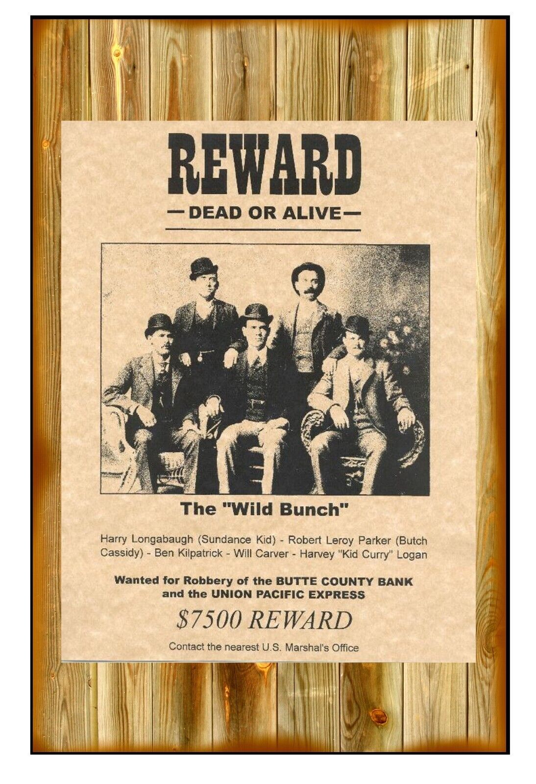 Tin Sign The Real Butch Cassidy & Sundance Kid Wanted Poster Reward