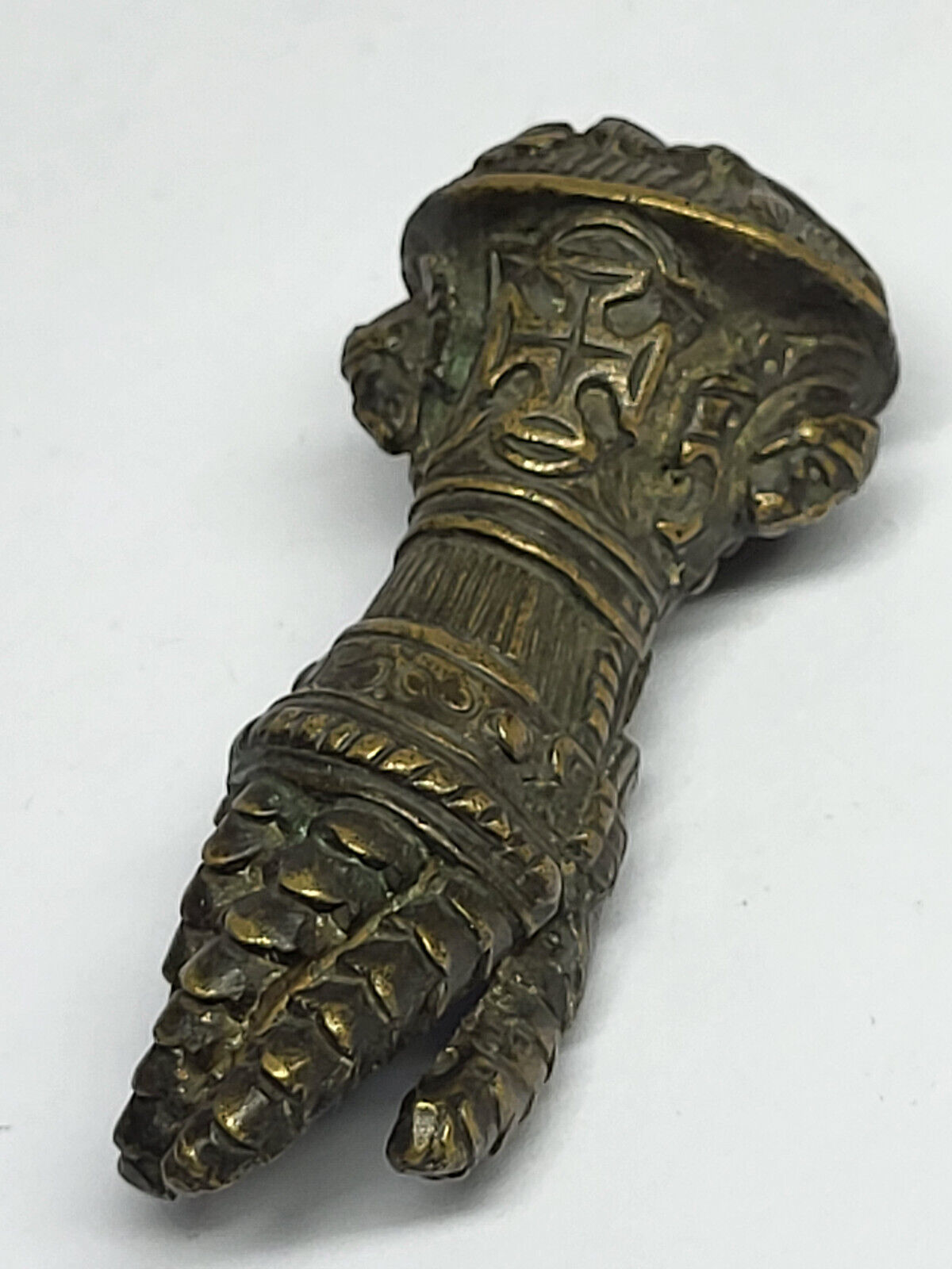 Antique Unusual Bronze MILITARY KNIGHT GLOVE Shaped CANE KNOB HANDLE