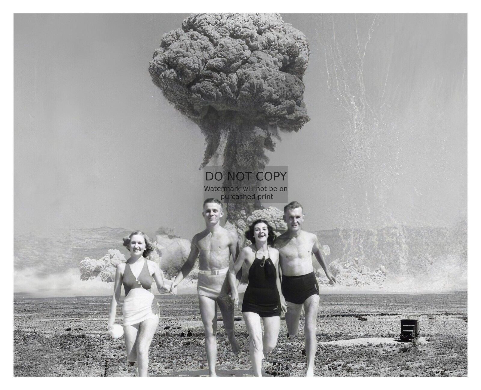 TWO ROMANTIC COUPLES IN FRONT OF NUCLEAR ATOMIC BOMB TEST 8X10 PHOTO