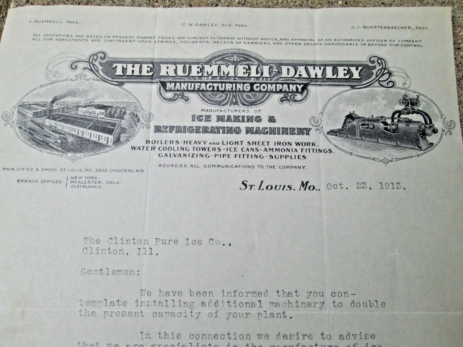 Oct. 23, 1912 Business Letterhead Letter Ruemmeli Dawley Mfg. Co. St. Louis ICE