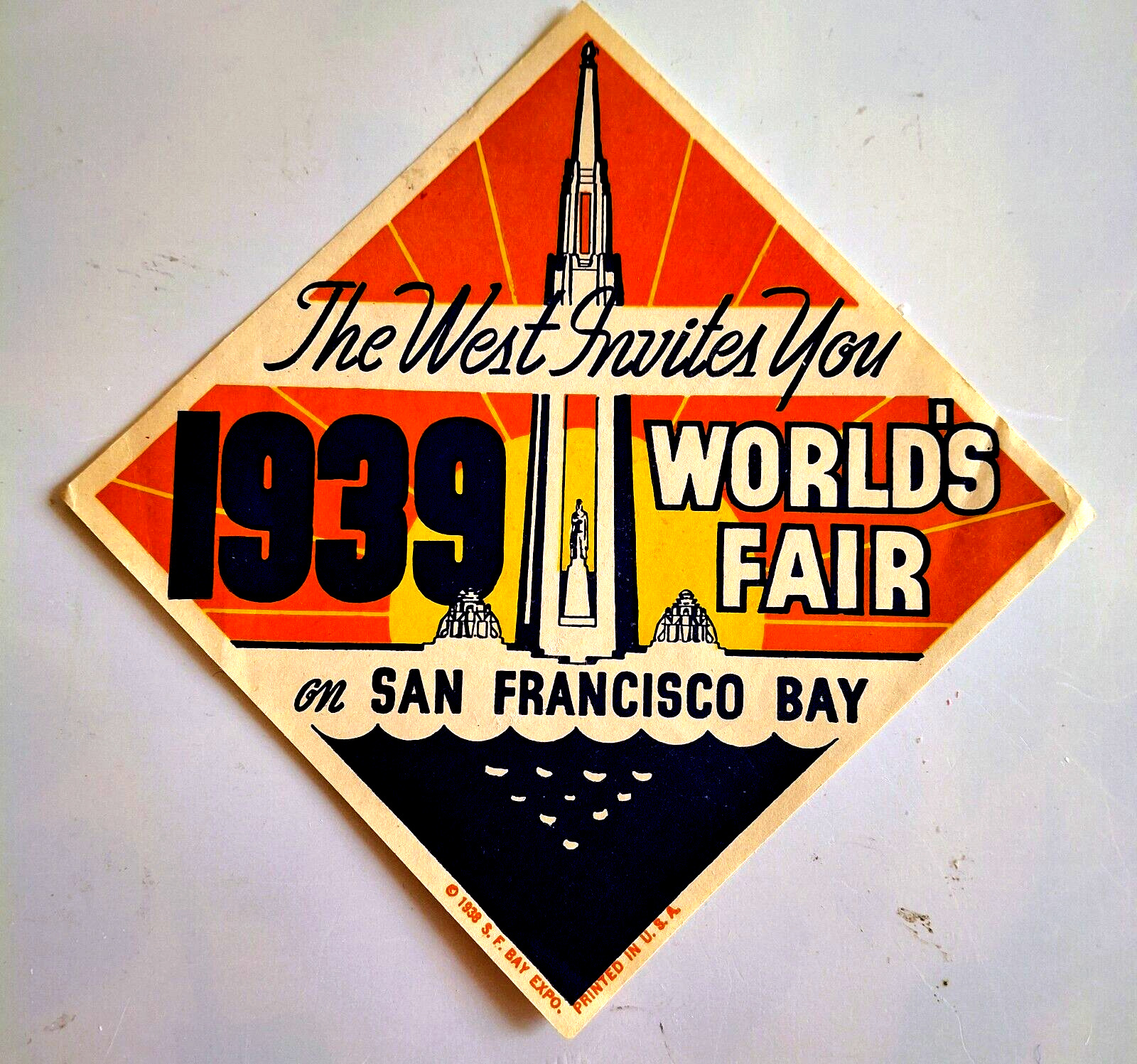 1939 World\'s Fair San Francisco Baggage Label Sticker 4in x 4in Airlines Planes