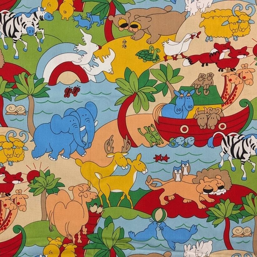 Vintage 1987 Noah's Ark Animal Duo Cotton Canvas Upholstery Fabric House & Home