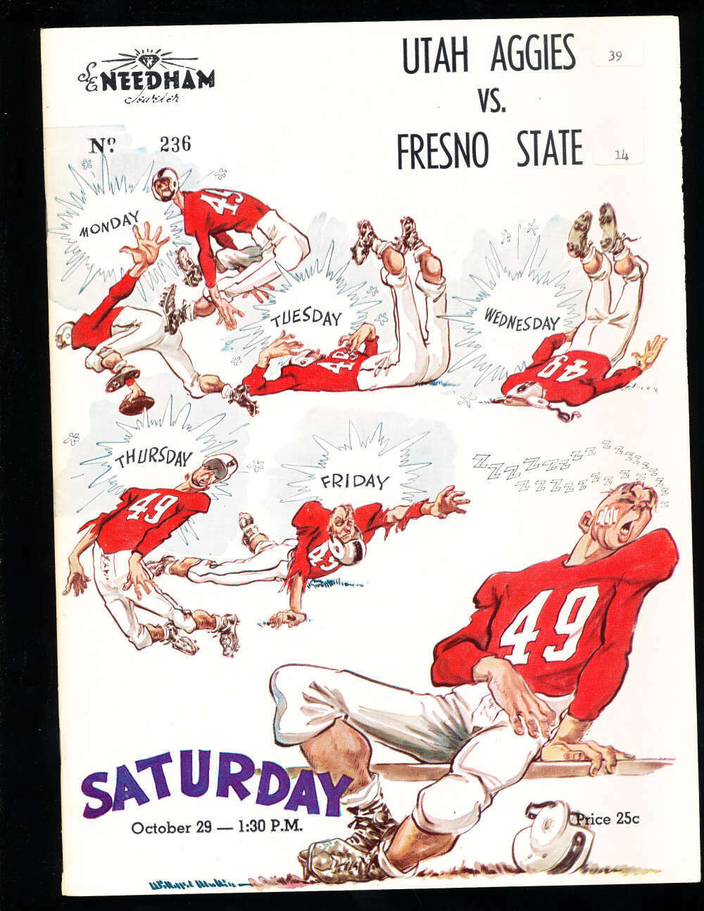 10/29 1955 Utah State vs Fresno State Football Program bx40 mullin art