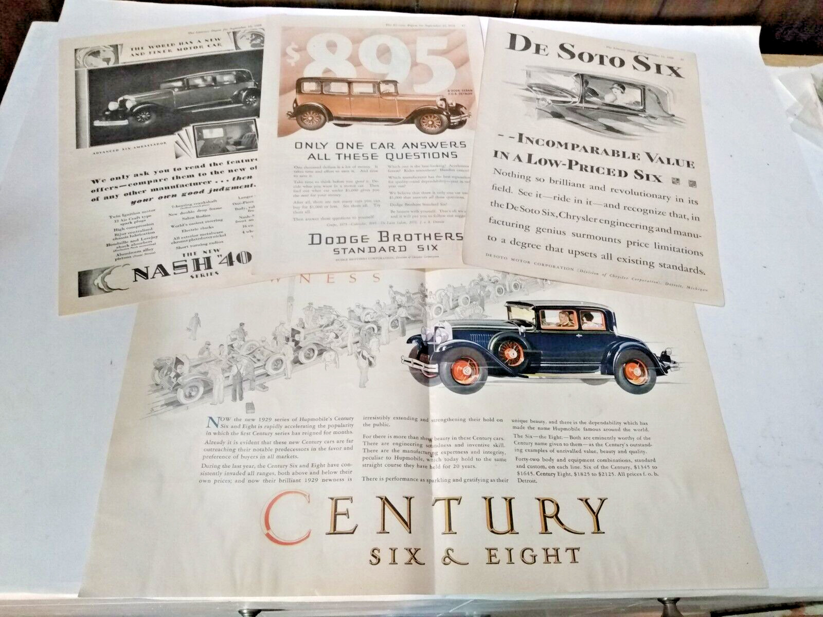 1928 Magazine Auto, Car Ads, Hupmobile Century, De Soto, Dodge, Nash,