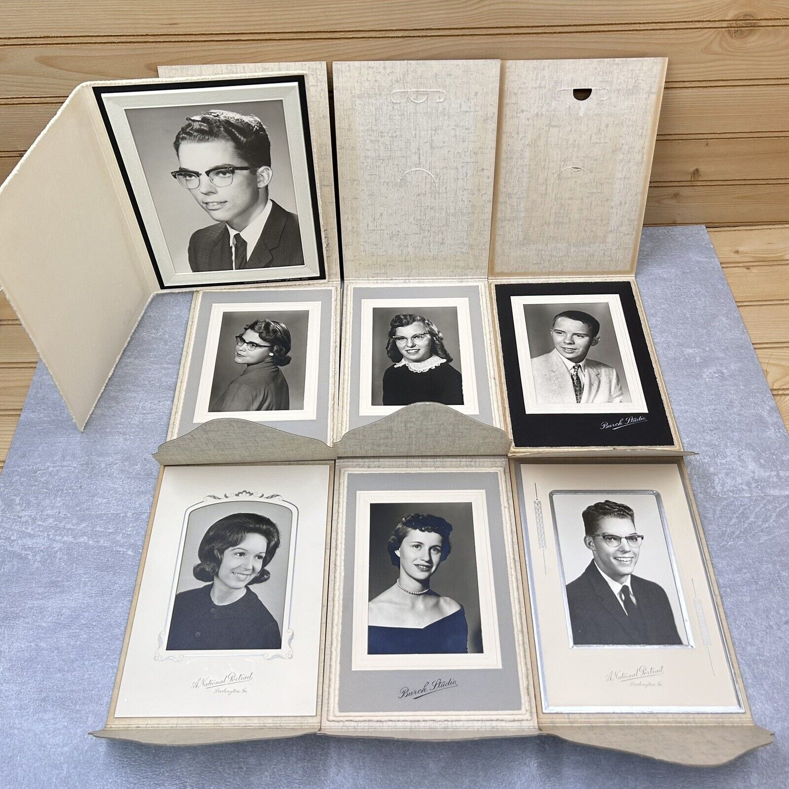 Vintage Class of 1958 Lot Of 7 High School Senior Portraits in Cardboard Display