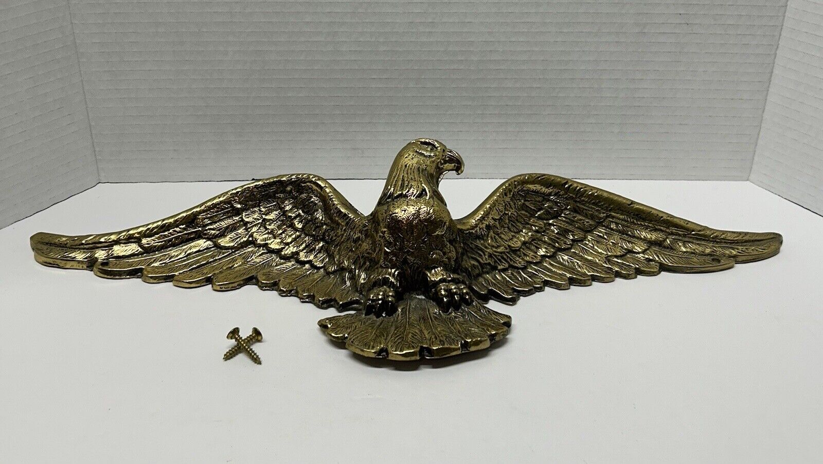 Vintage SOLID Brass FEDERAL AMERICAN EAGLE Wall Hanging Decor 19” EUC