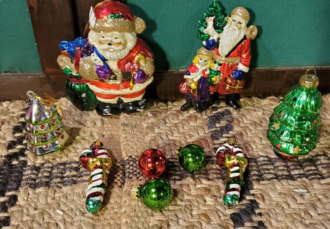 Vintage Ornaments Santa Claus Candy Canes Christmas Lot Of 9 Plastic 