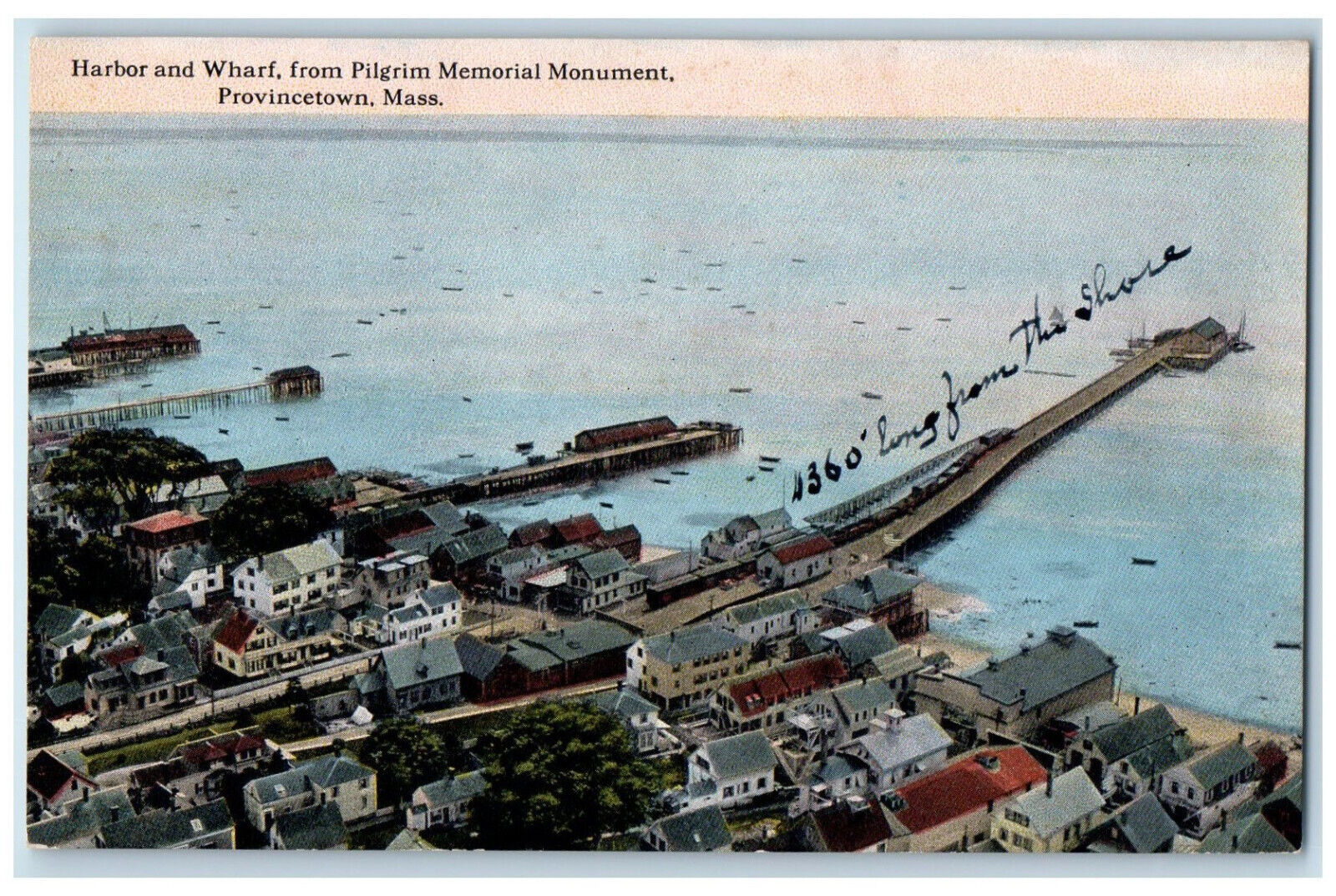 c1910 Harbor and Wharf from Pilgrim Memorial Monument Provincetown MA Postcard