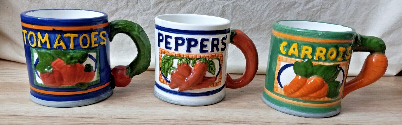 3x Collectable Garden Mugs Tomatoes Peppers Carrots Coffee Tea