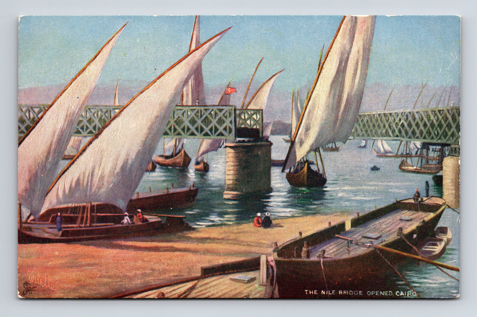 Nile Bridge Sail Boats Cairo Picturesque Egypt Raphael Tuck's Oilette Postcard