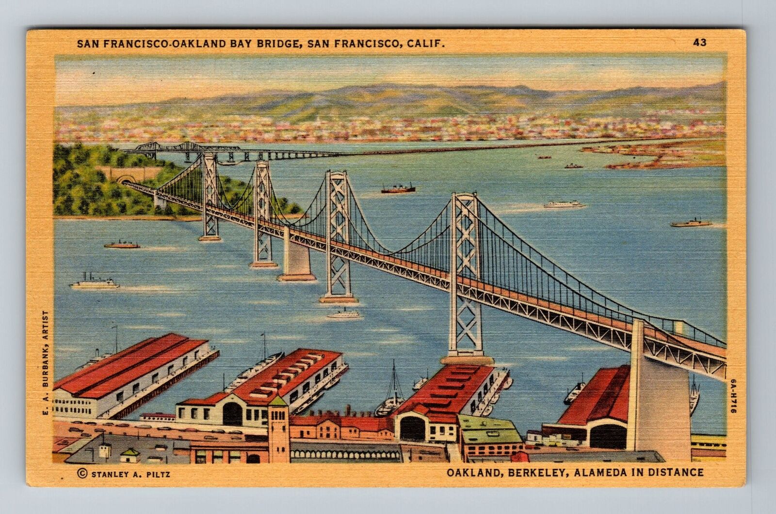 San Francisco CA-California, San Francisco Oakland Bay Bridge, Vintage Postcard