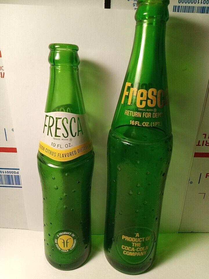 FRESCA Vintage Glass Bottle Lot.  1966 Original Fresca 10oz & 16oz Green