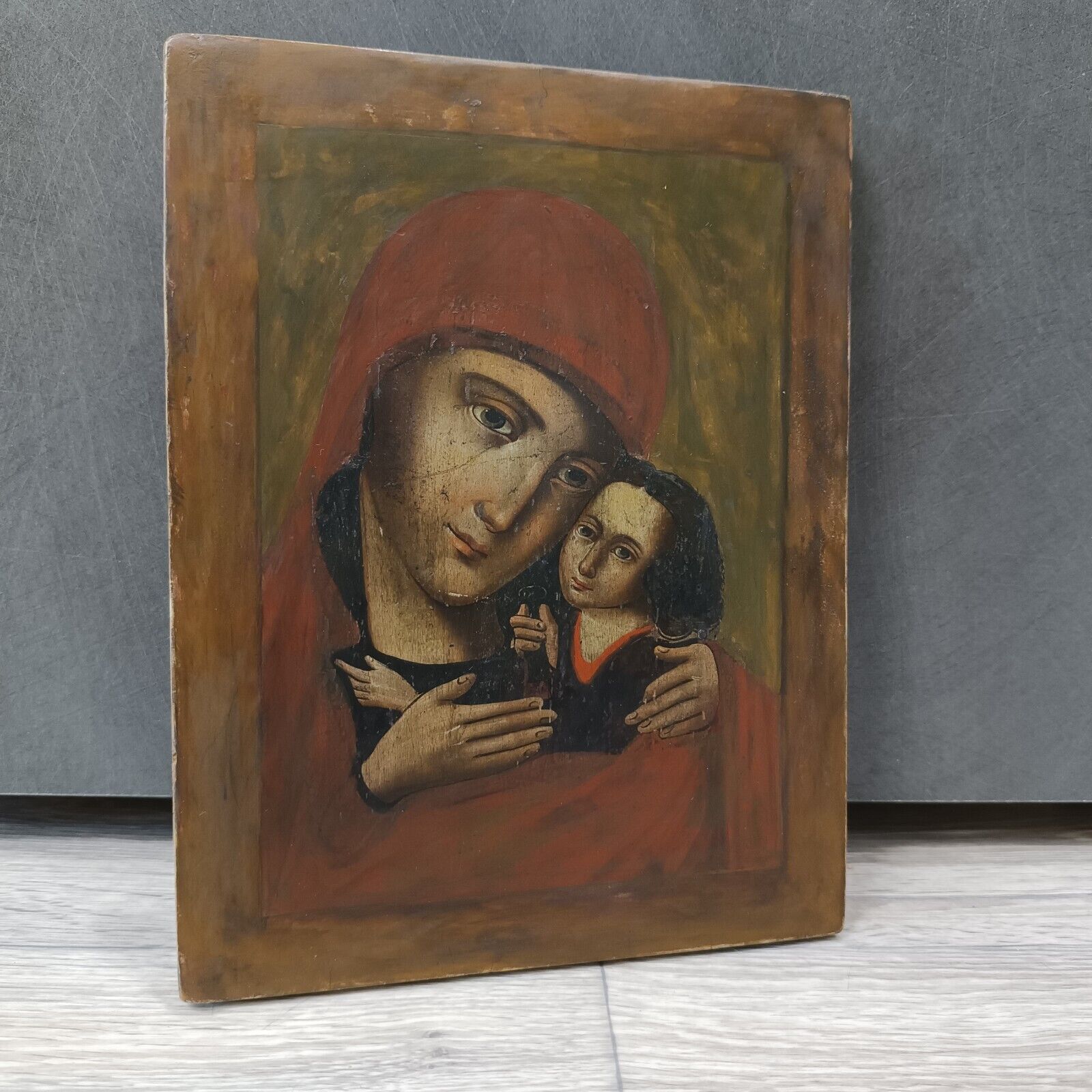 Antique Ukraine 19th century Hand Painted Wood Orthodox Icon of Mothers of God. 