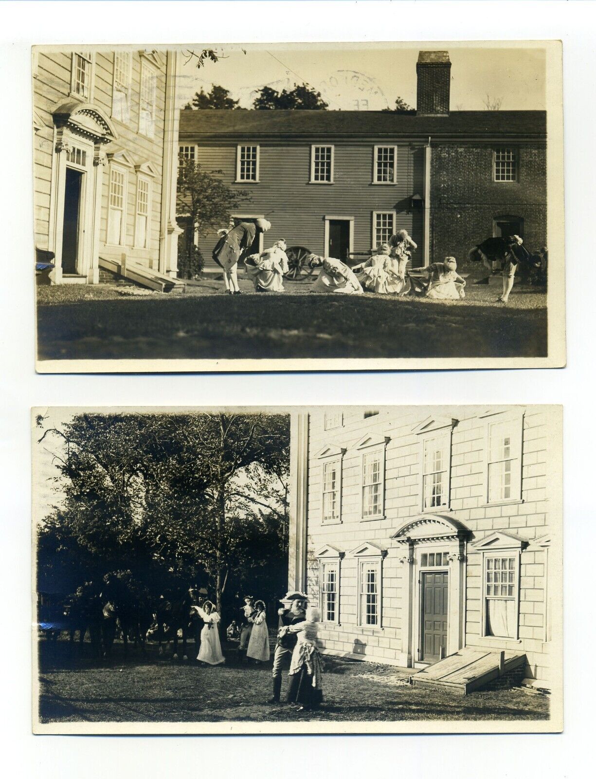 Medford Boston MA area, Lot of 2 RPPC photo postcards, Georgian Costumes, 1916