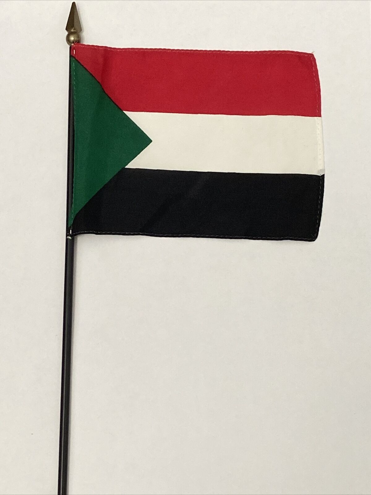 New Republic Of Sudan Mini Desk Flag - Black Wood Stick Gold Top 4” X 6”