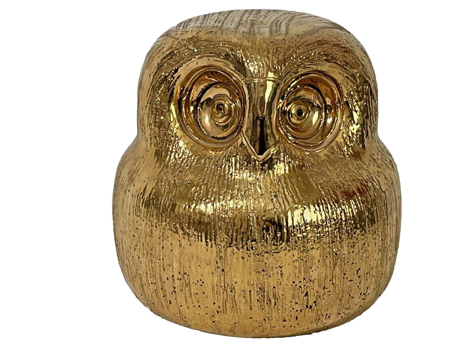 Exceptional Italian Pottery Bitossi Aldo Londi Owl Gold Metallic Finish MCM