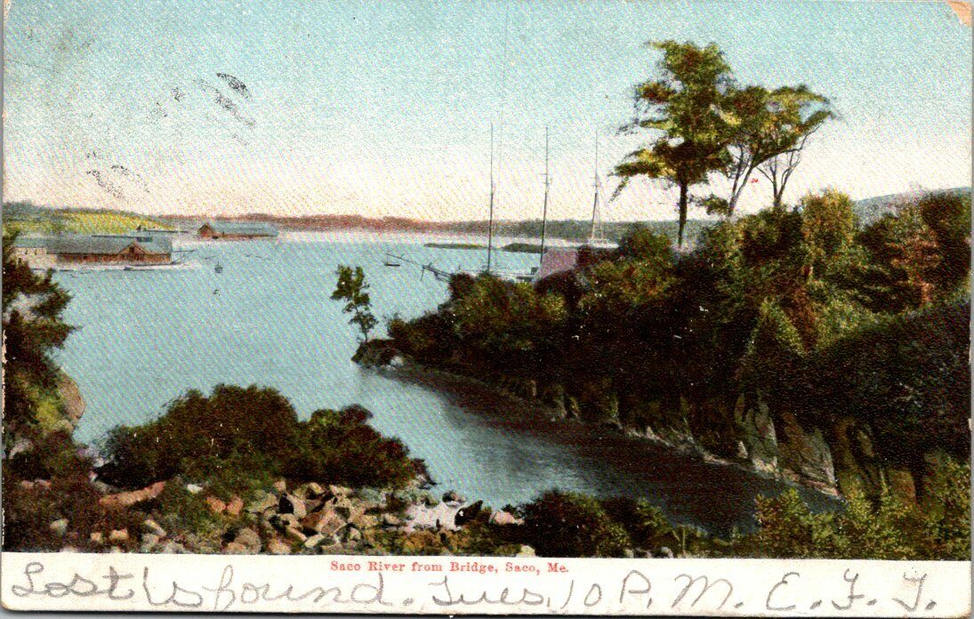 Vintage Postcard 1906 Saco River From Bridge Saco Maine Banks Undivided Back 