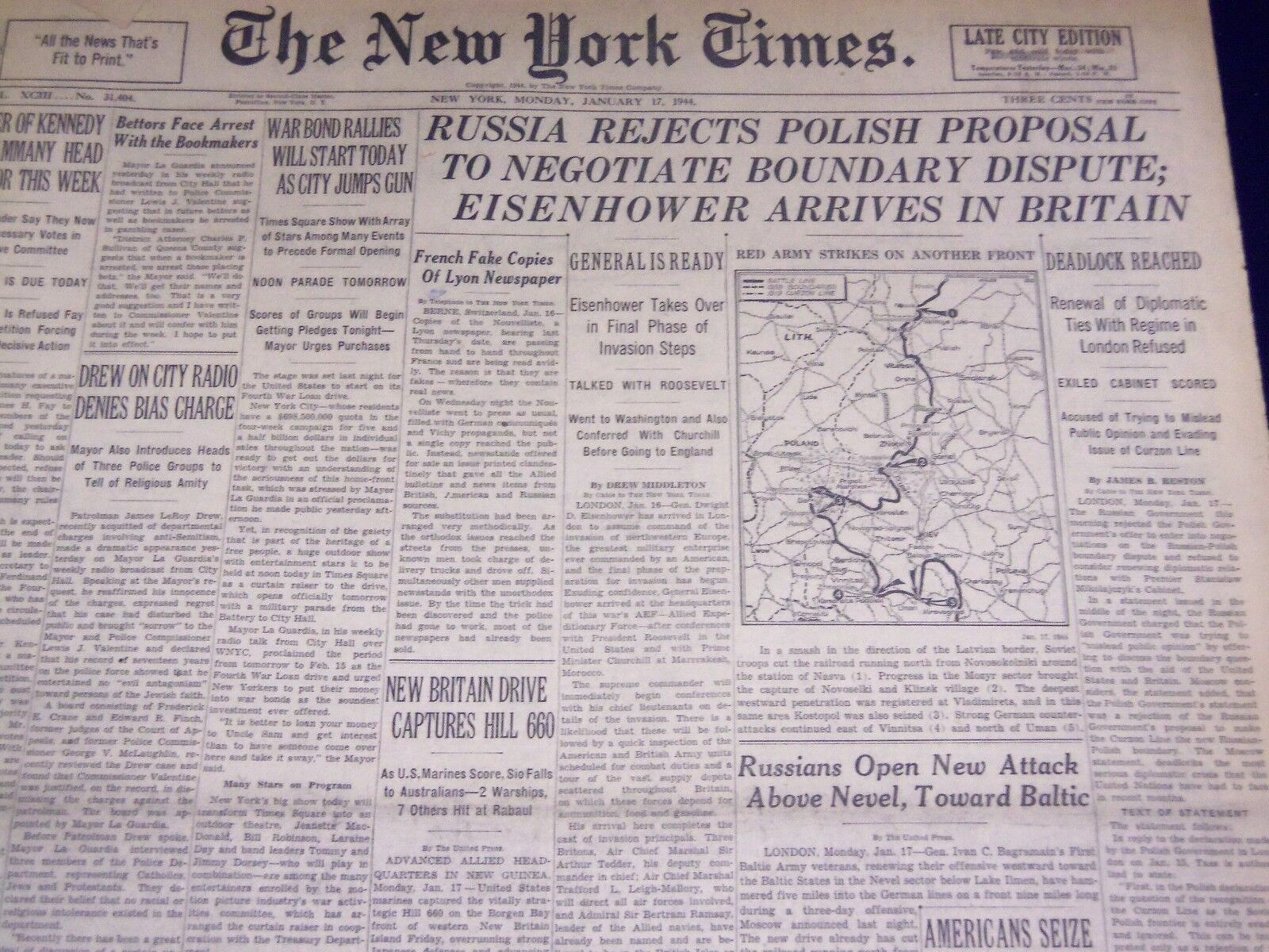 1944 JANUARY 17 NEW YORK TIMES - EISENHOWER ARRIVES IN BRITAIN - NT 1741