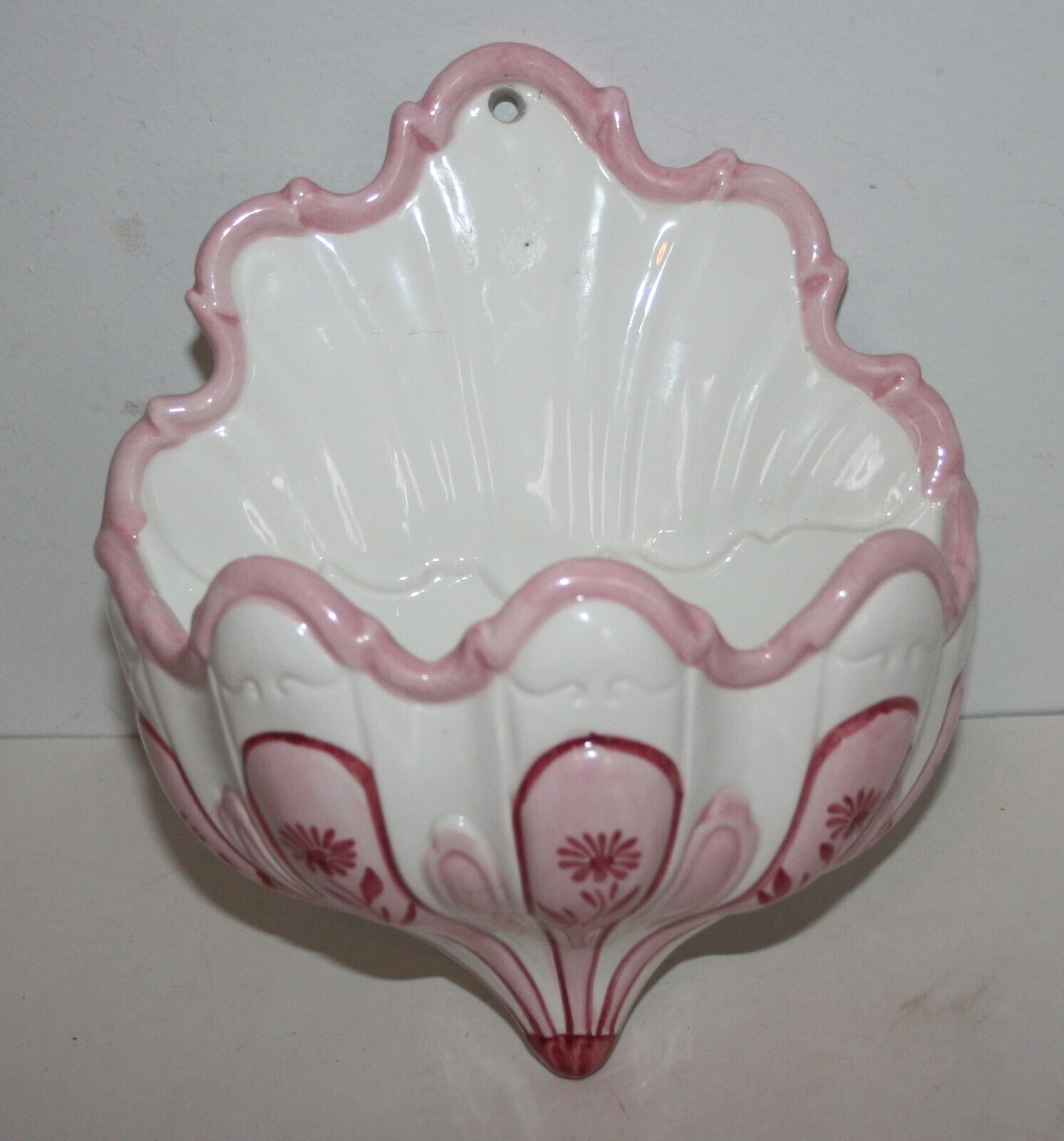 Vintage Zanolli Hand Painted Wall Pocket Made in Italy Pink and White