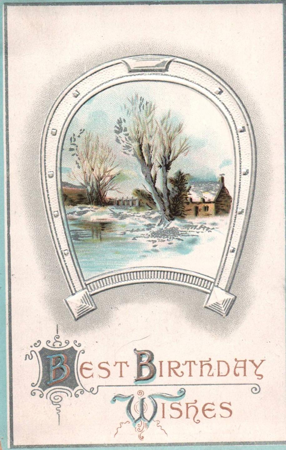Snow-Covered COTTAGES On Wonderful Vintage 1912 BIRTHDAY Postcard