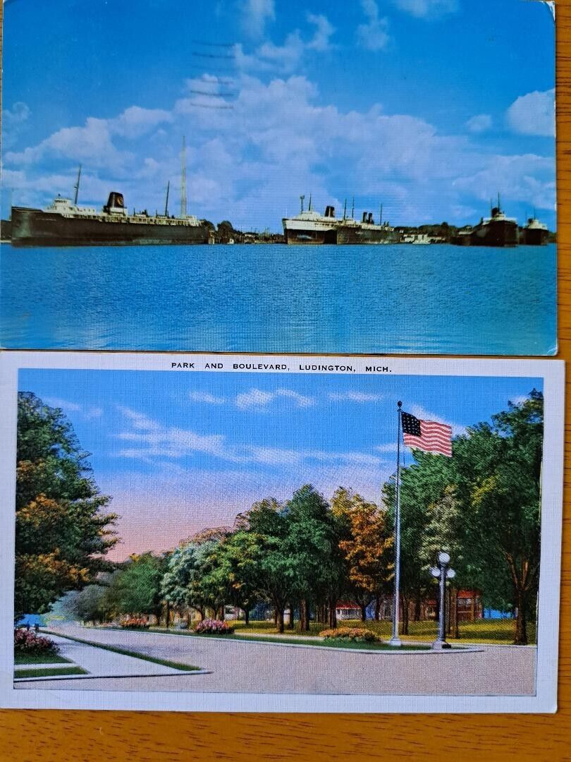 LOT of 2  LUDINGTON, MICHIGAN   Vintage Postcards    Docks, Park