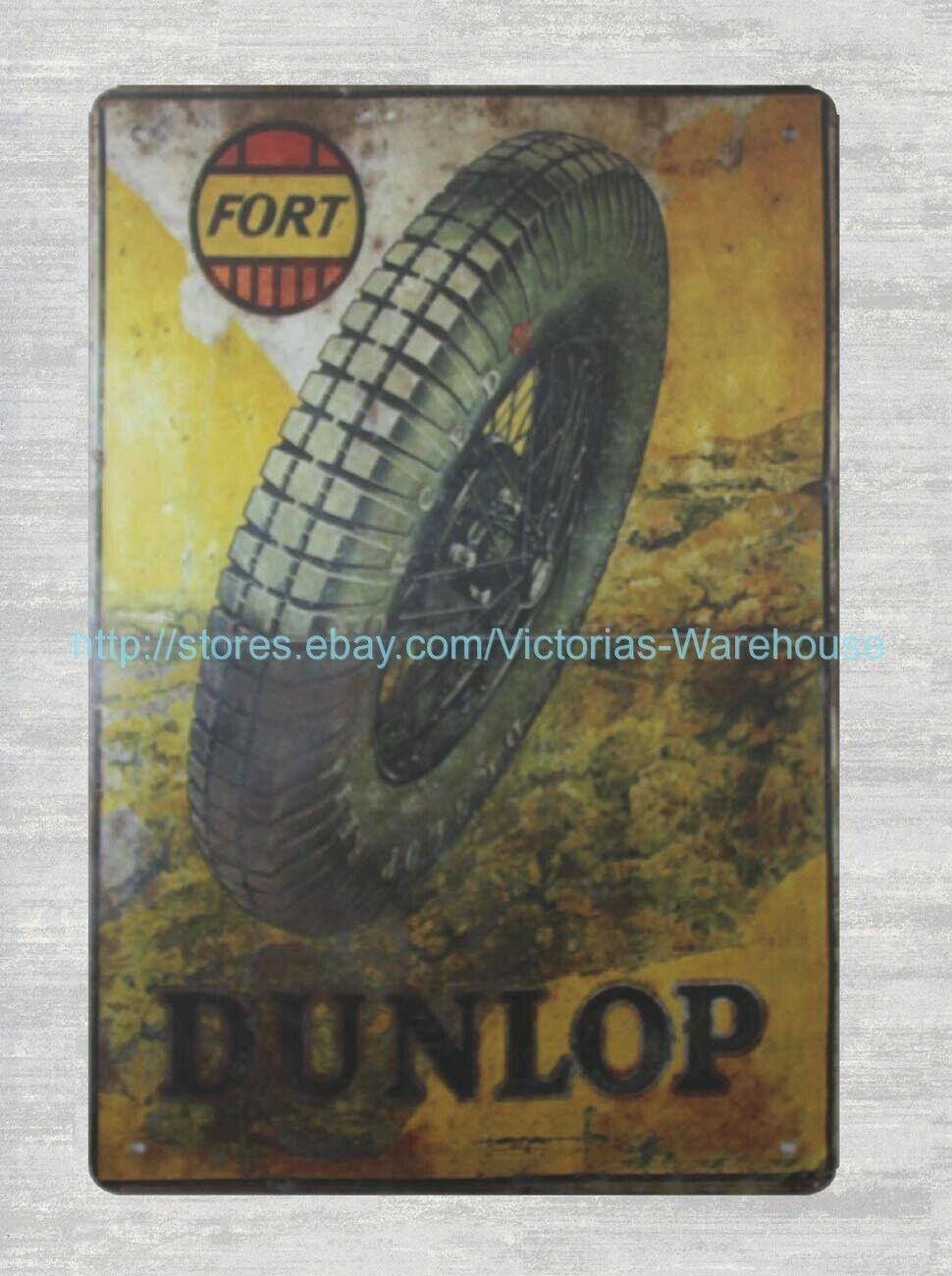1933 Dunlop Fort Tires metal tin sign indoor outdoor wall art