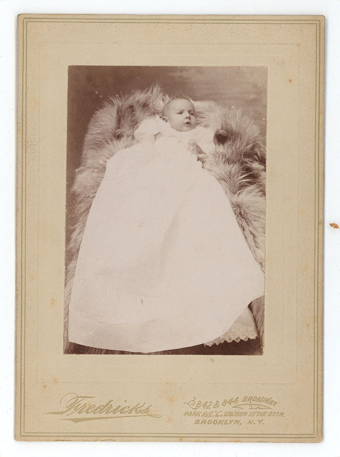 Antique c1880s Cabinet Card Fredricks Adorable Baby White Dress Brooklyn,  NY