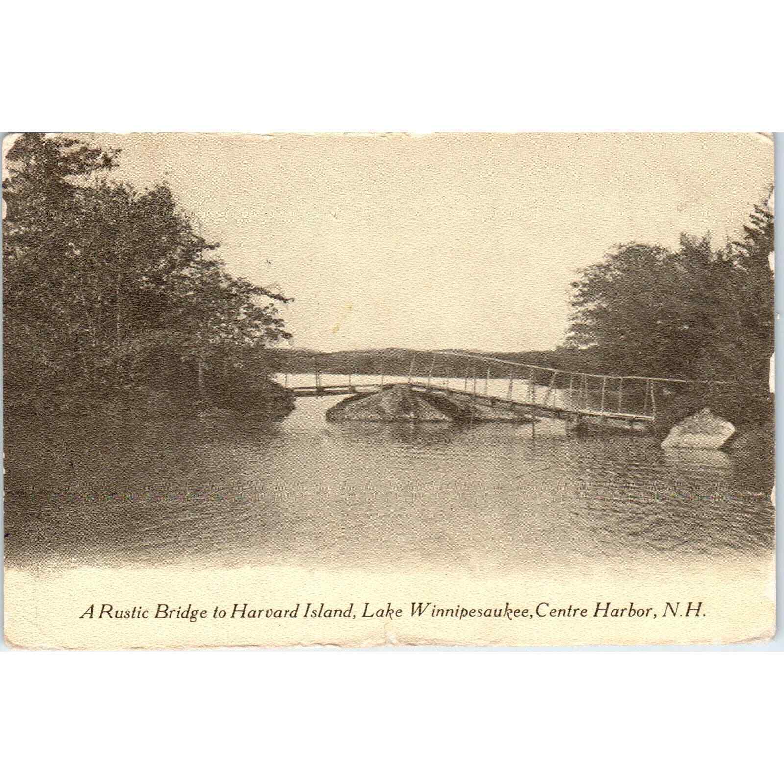 1909 Harvard Island Bridge Winnipesaukee Centre Harbor NH Original Postcard PC9
