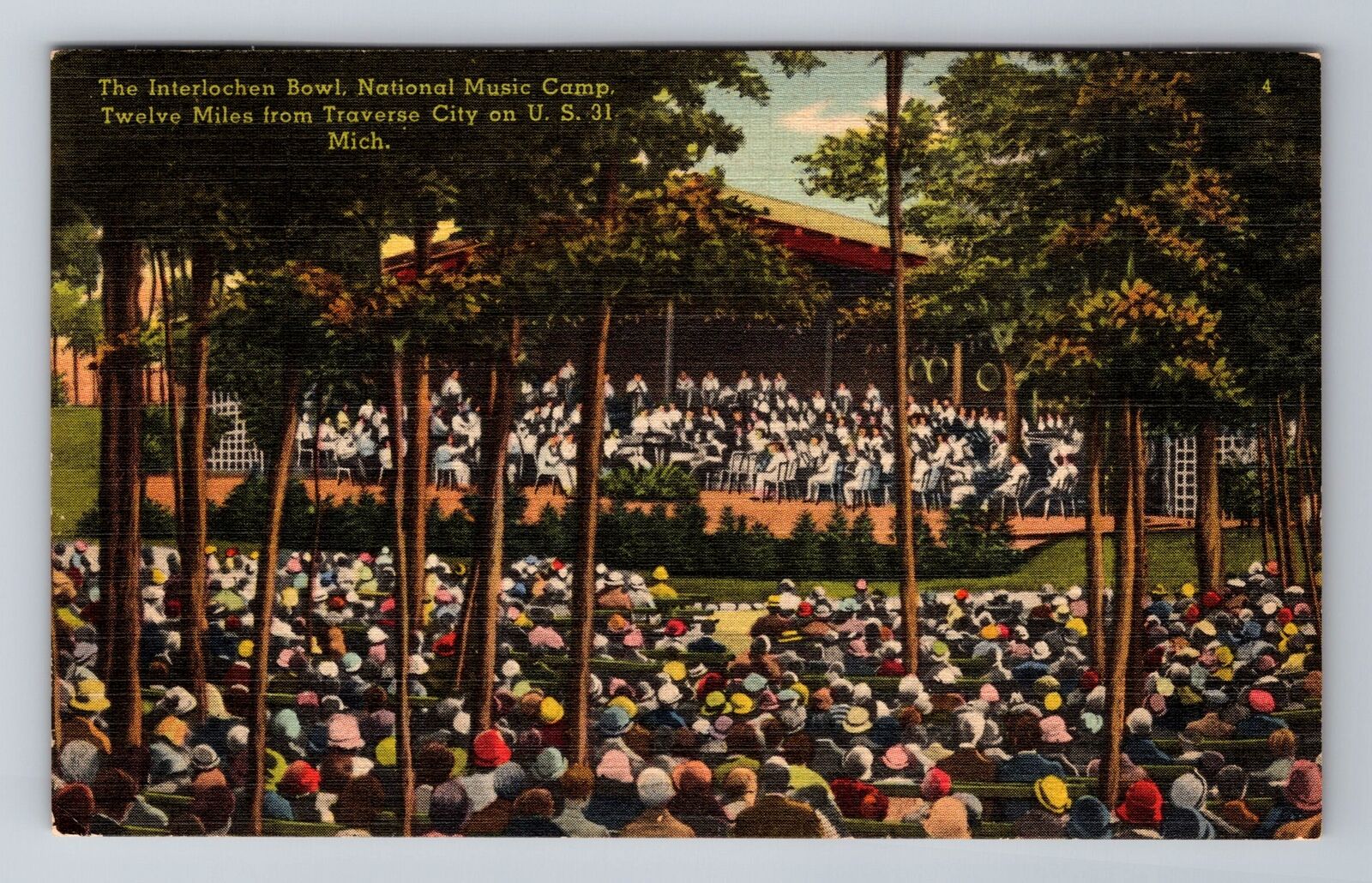 Traverse City MI-Michigan, Interlochen Bowl, Antique, Vintage c1947 Postcard