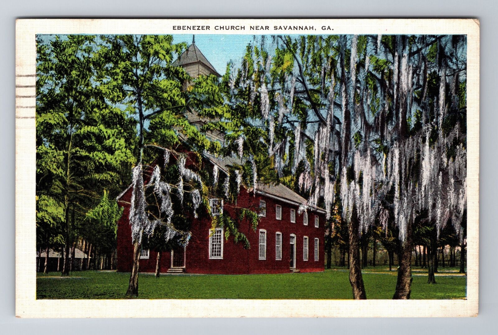 Savannah GA-Georgia, Ebenezer Church, Spanish Moss, Vintage c1936 Postcard