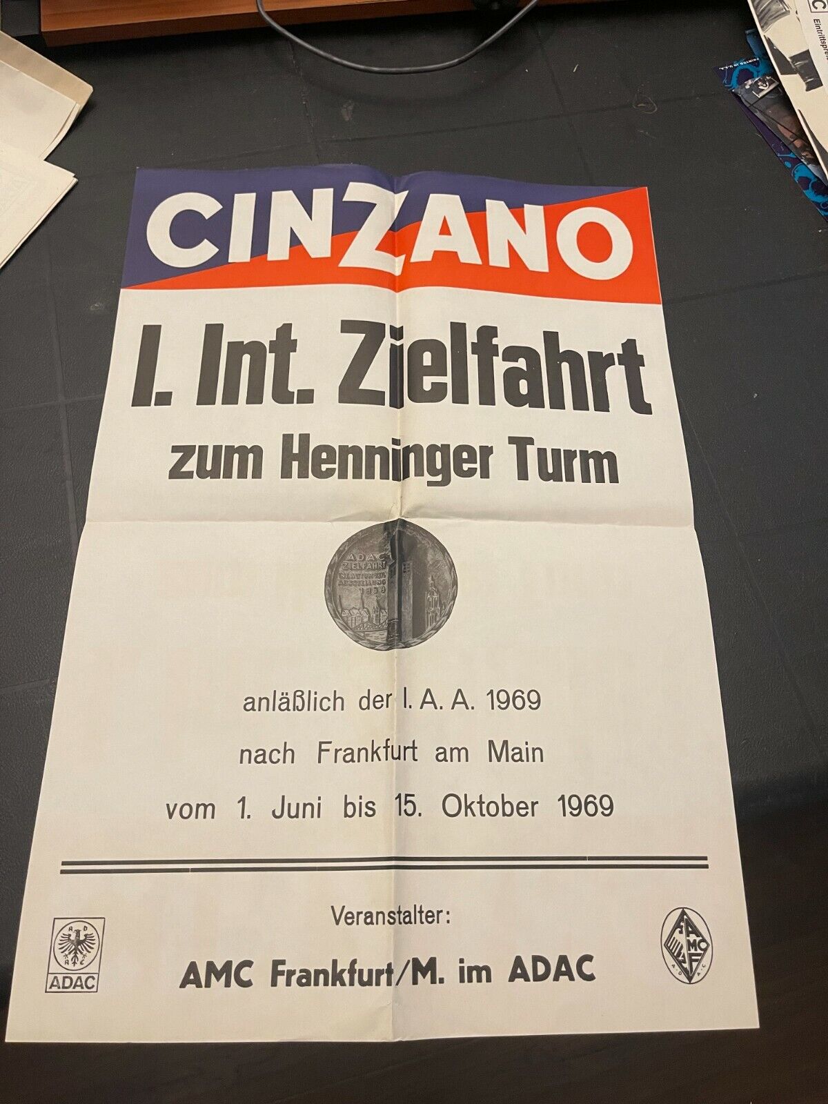 Vintage original Poster 1969 Formula Car Racing German Cinzano ADAC