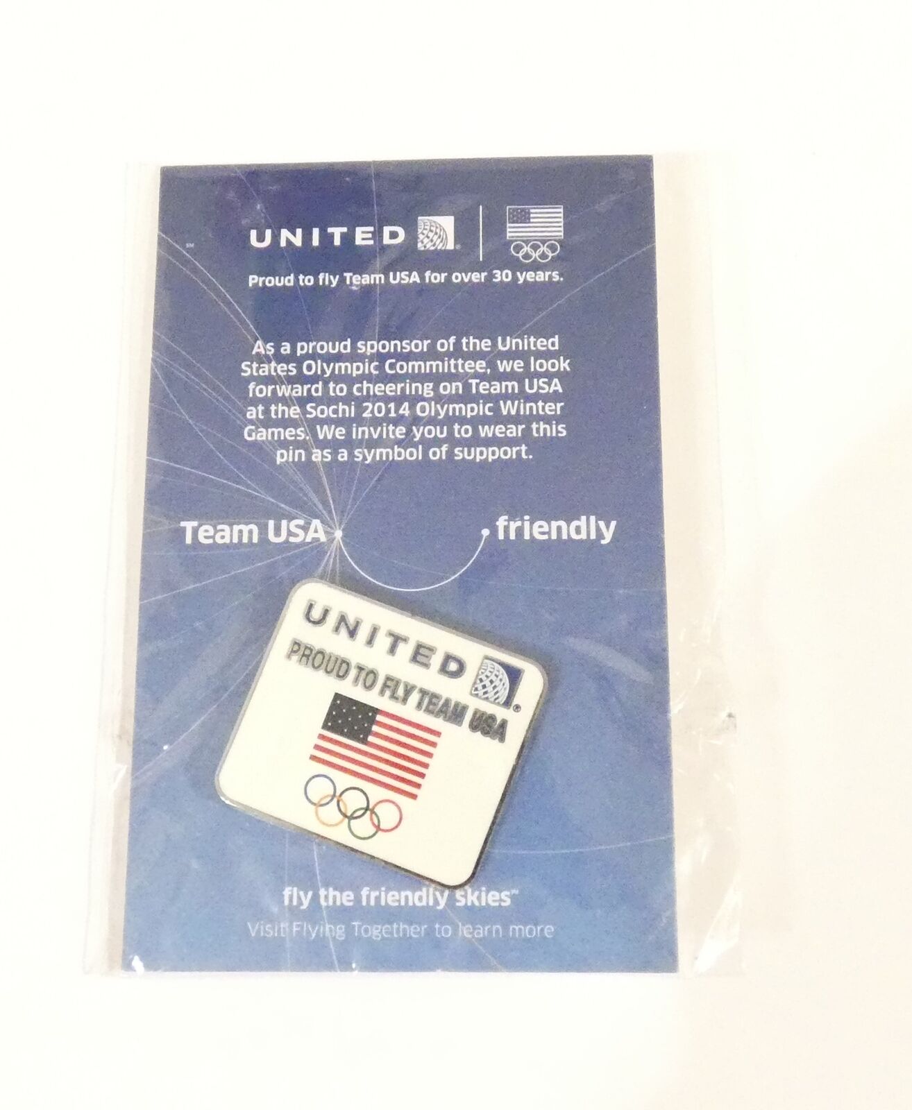 UNITED AIRLINES PROUD TO FLY TEAM USA OLYMPICS PIN SOCHI 2014 NIP