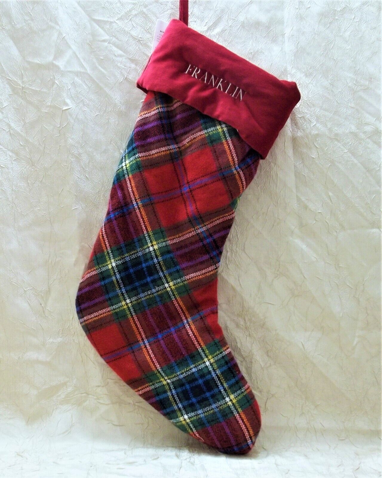 FRANKLIN Christmas Plaid Holiday Stocking Pottery Barn Brand New with Tag