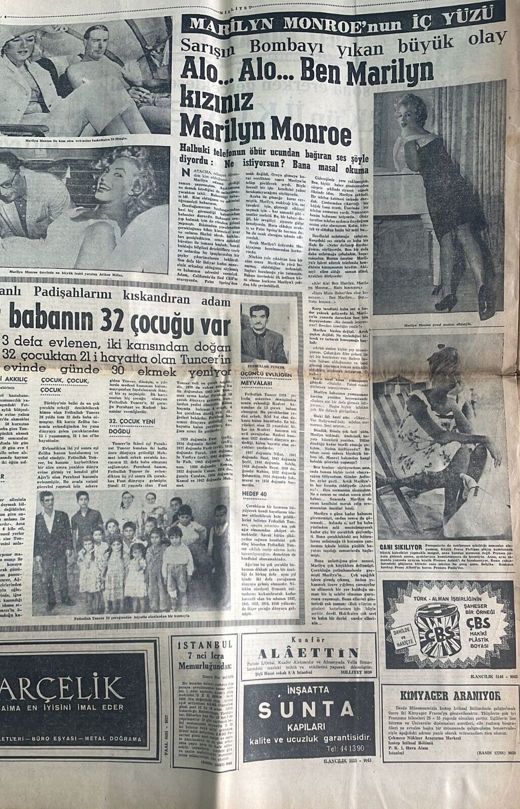 Marilyn Monroe Newspaper 27 July 1962 Turkish Newspaper