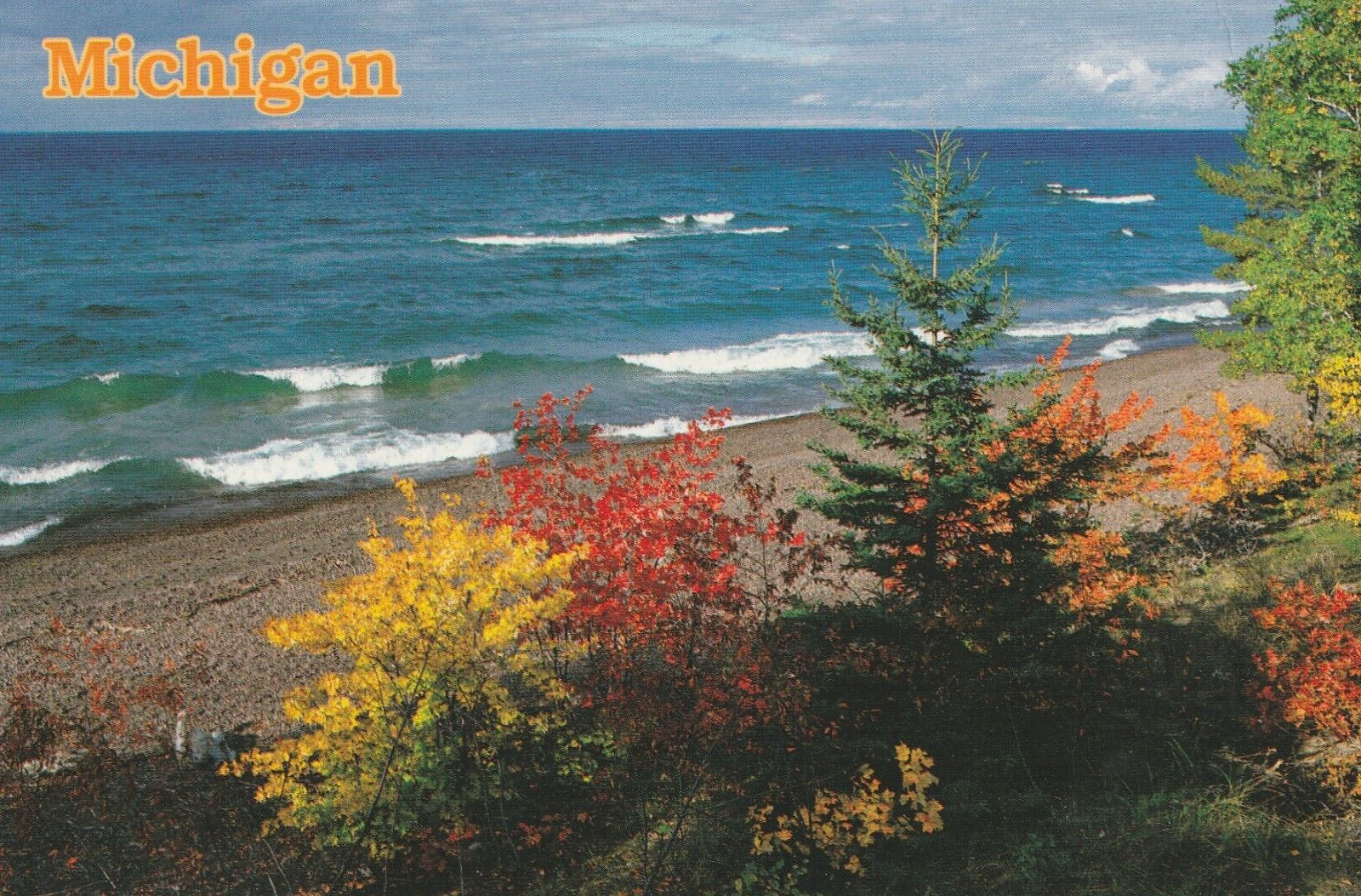 Vintage Postcard Michigan Shoreline in Autumn Photograph Unposted