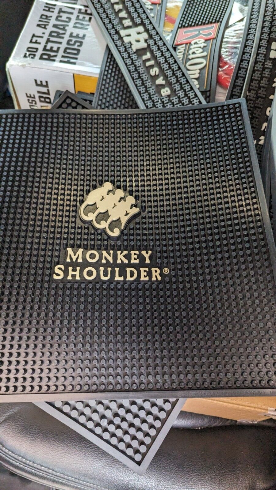 Monkey Shoulder Whiskey Logo Black Rubber 15 Inch Square Bar Spill Drink Mat