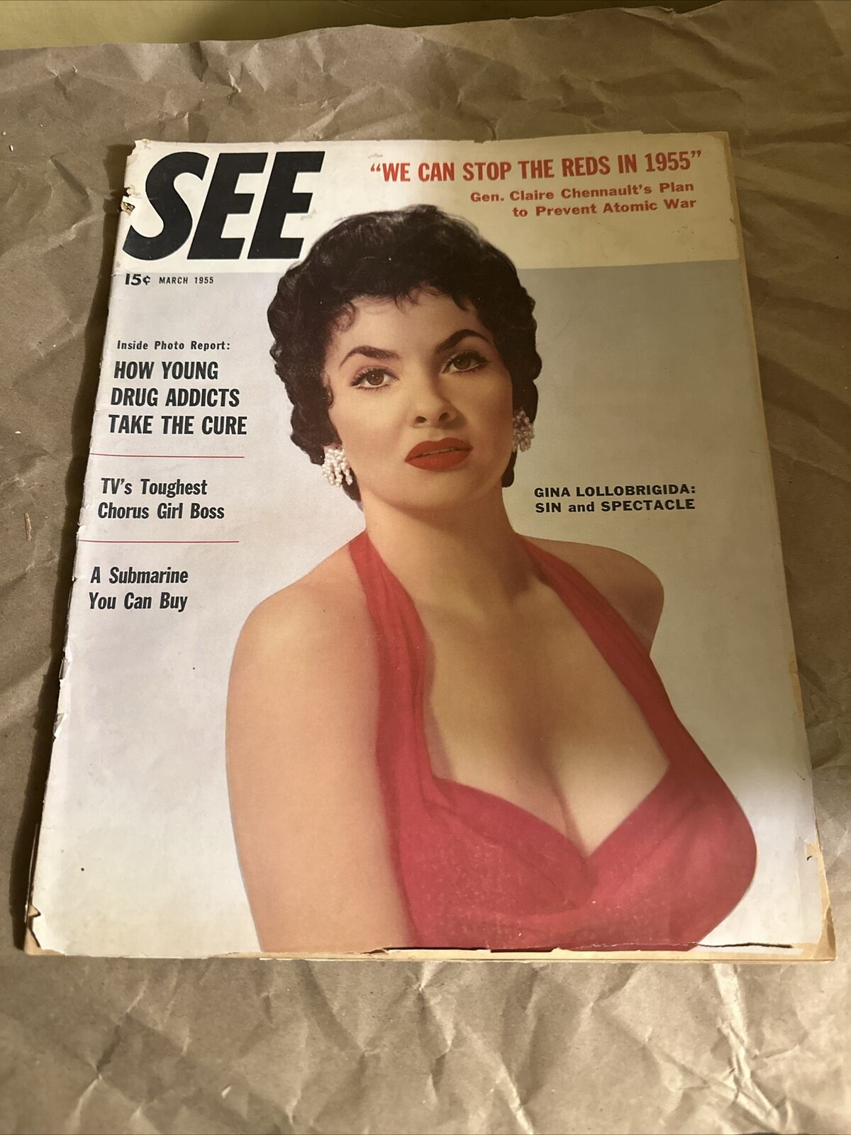 SEE MAGAZINE MARCH 1955 Gina Lollobrigida Cover Red Scare Large Format