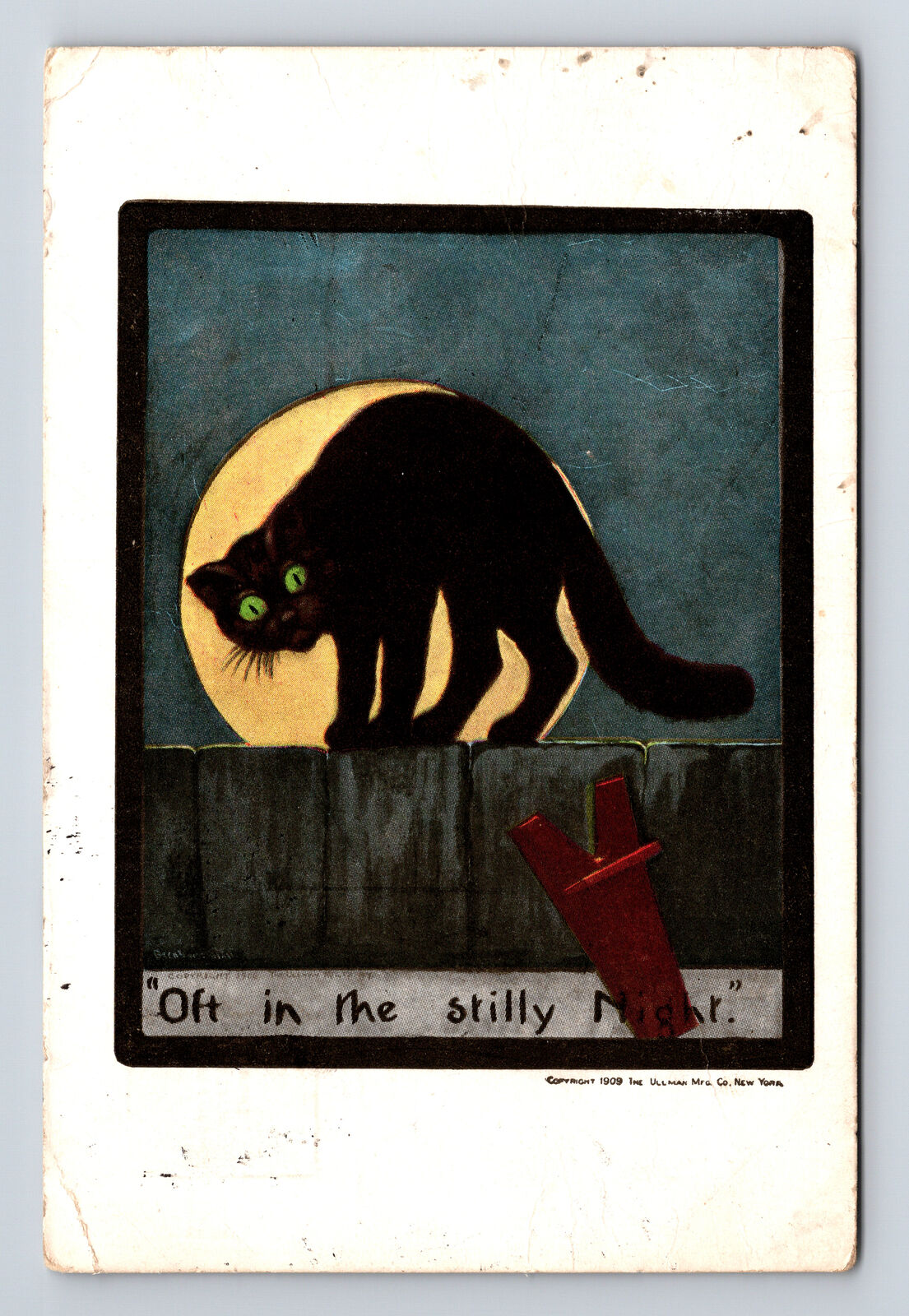 Ullman Black Cat Oft in the Stilly Night Full Moon COLORGRAVURE Postcard