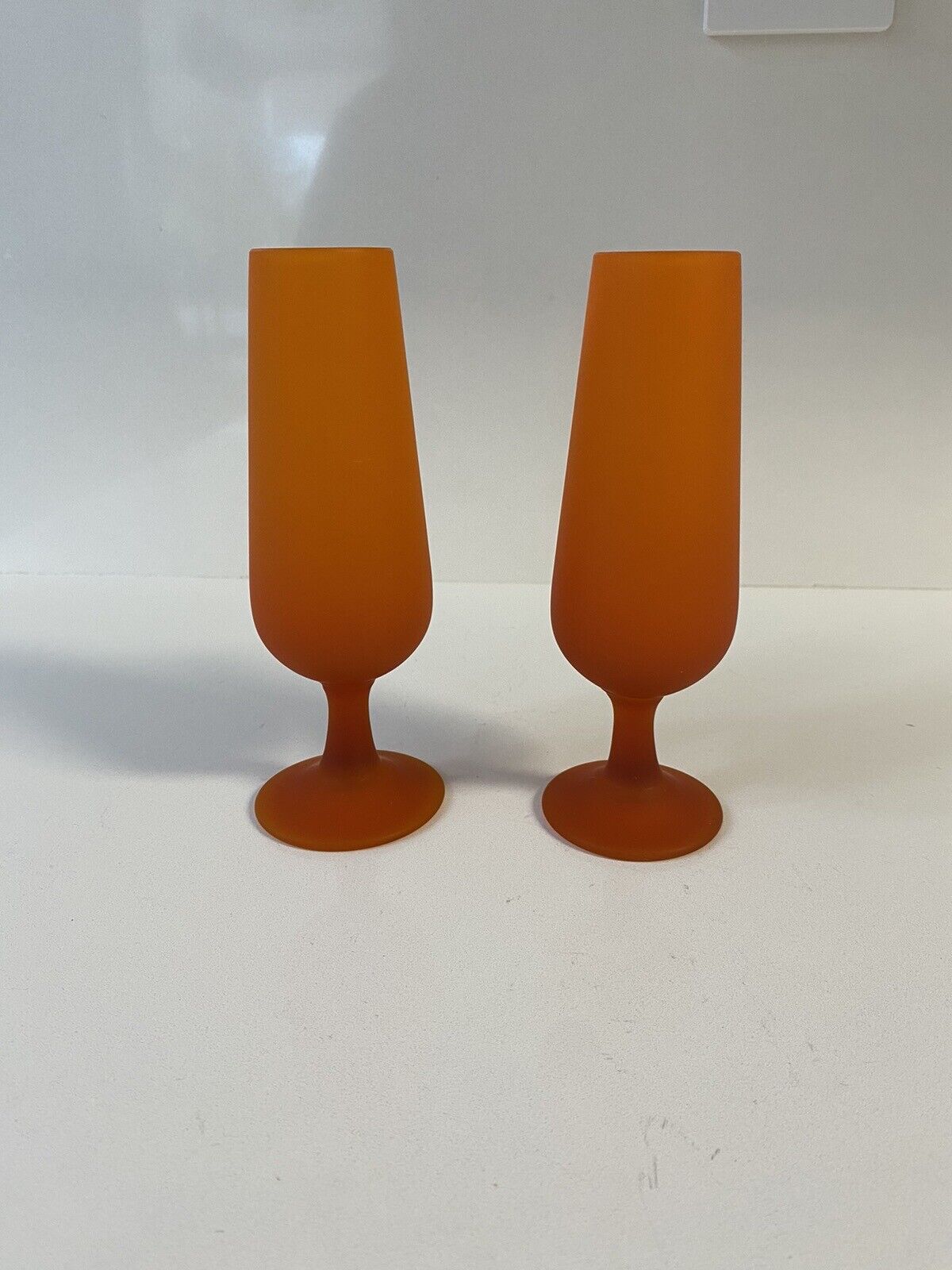 Vintage Pair Of Orange Frosted Champagne Flutes - Amazing Vibrant Color
