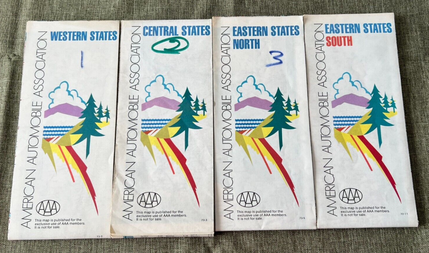 Vintage 1973 Folded Paper Maps AAA Western Central Eastern North South States