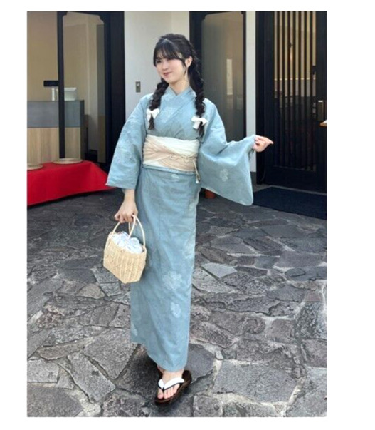 Kimono Yukata Set Grail Dress Modern Flower Blue Kyoto Summer Clothes  Japan