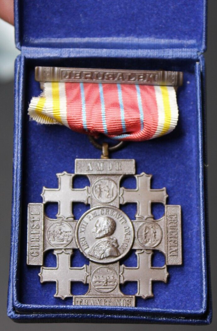Pope Leo Xlll Pilgrimage to Jerusalem Silver Vatican Medal Original Ribbon & Box