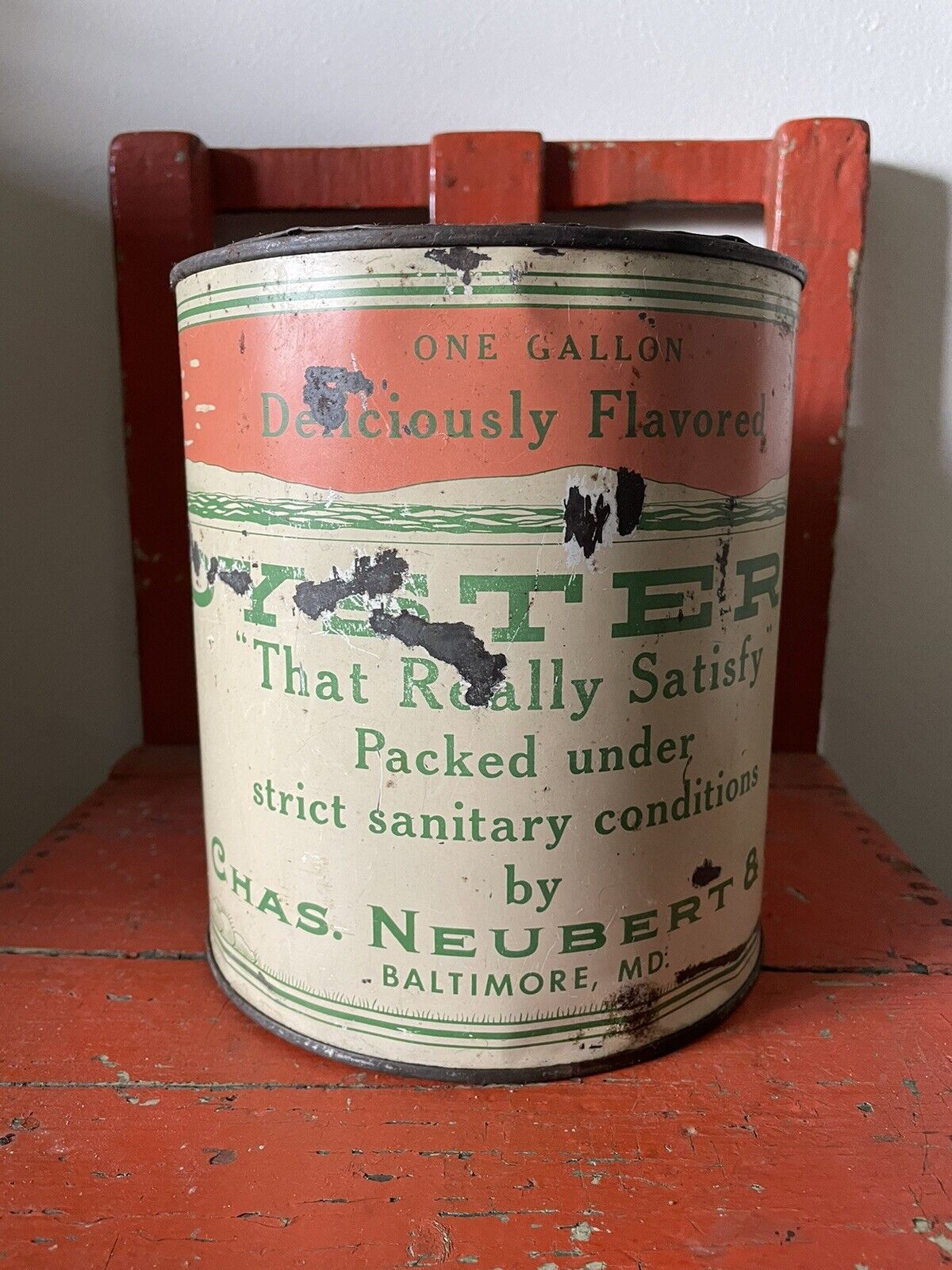 Vintage Chas. Neubert & Co. Oyster Tin One Gallon