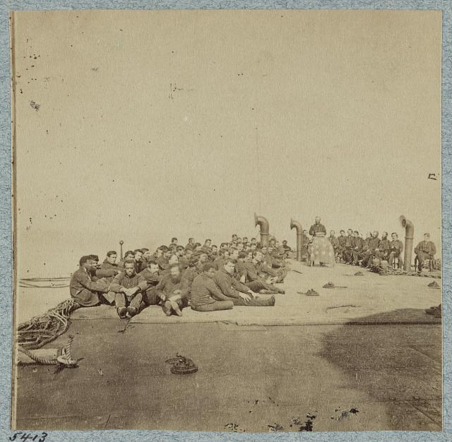 Photo:Religious service aboard the monitor Passaic, Port Royal, S.C., 1863