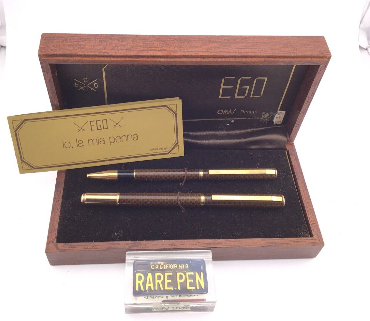 Vintage OMAS EGO Lacquer Fountain Pen Roller Ballpoint set 14K M nib New