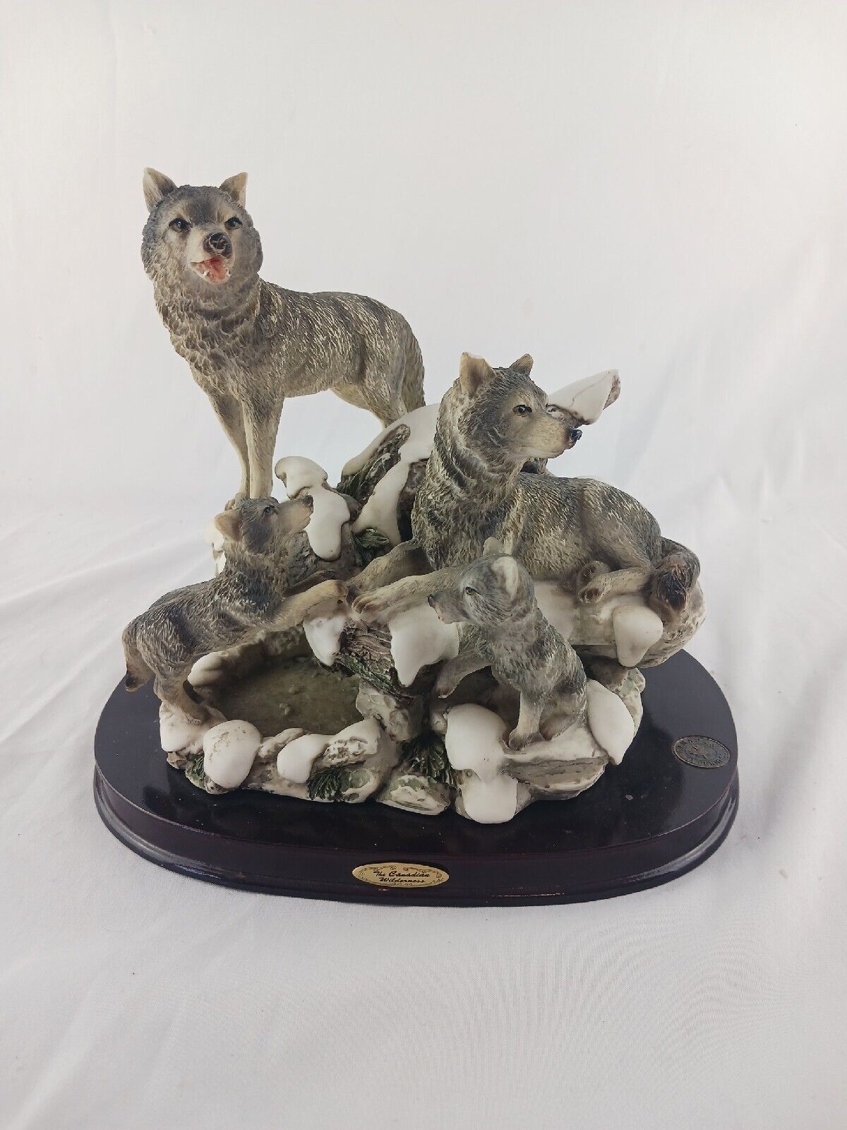  Winter Majesty Wolf Wolves Pups Family Den Sculpture On Wood Base