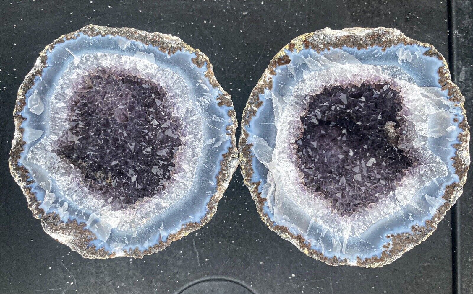 Lace Agate With Calcite On Amethyst Geode From Las Choyas, Chihuahua, Mexico 